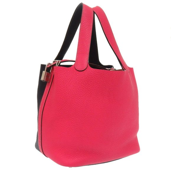 Hermès Picotin Lock MM Cazac 22 Taurillon Clemence Rose Extreme Bleu Nuit D S... - Picture 1 of 11